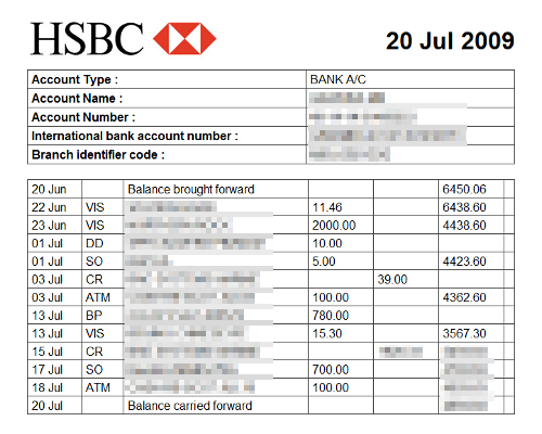 Hsbc Bank Statement Format